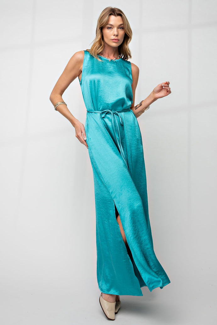 Better Days Turquoise Satin Silk Dress