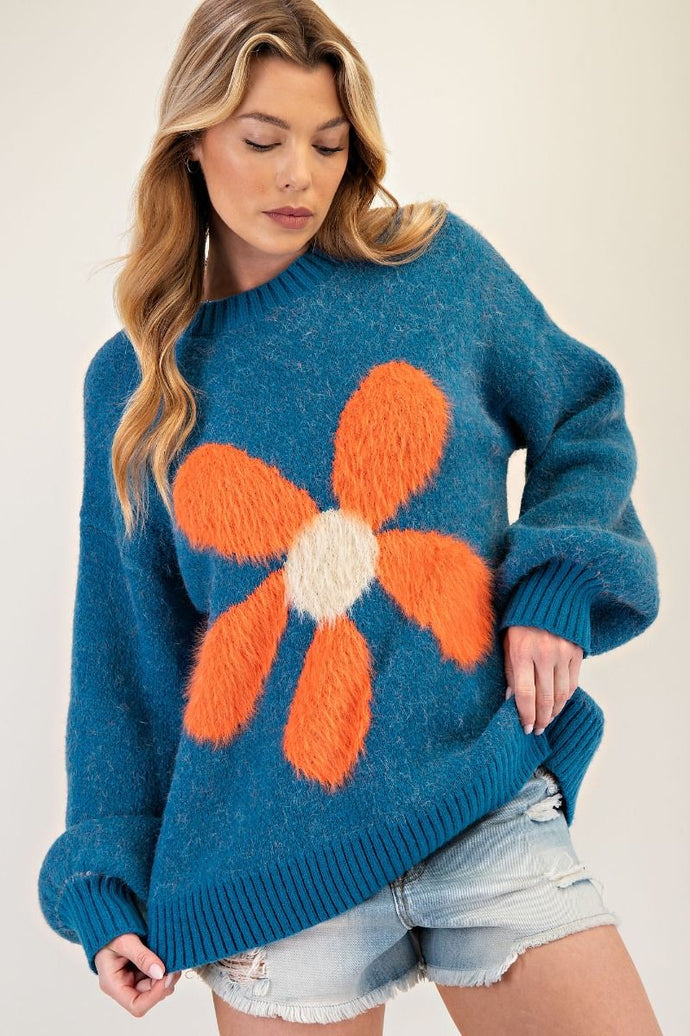 Dilly Daisy Sweater in Teal