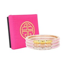 Load image into Gallery viewer, BuDhaGirl Three Queens All Weather Bangles (Pink Petal Crystal)
