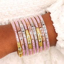Load image into Gallery viewer, BuDhaGirl Three Queens All Weather Bangles (Pink Petal Crystal)
