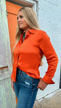 Load image into Gallery viewer, Orange Satin Button-Up Top
