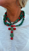 Load image into Gallery viewer, Turquoise &amp; Coral Nugget Cross Pendant Necklace
