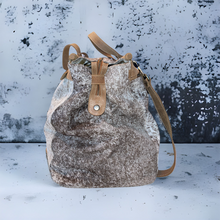 Load image into Gallery viewer, Chocolate &amp; White Brindle Cowhide Duffle Bag
