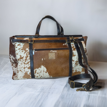 Load image into Gallery viewer, Tan Spotted Cowhide Travel Duffle Bag
