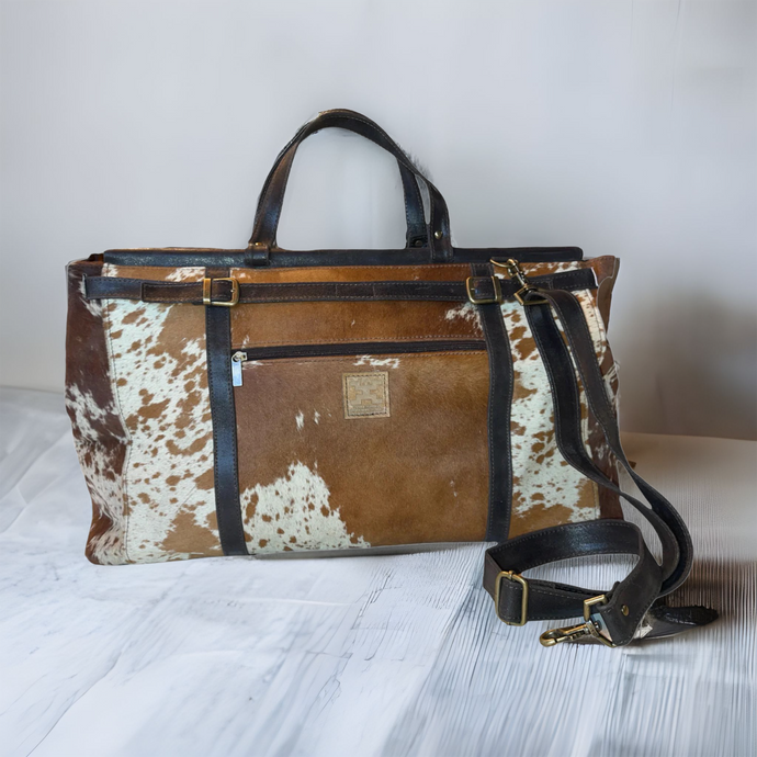 Tan Spotted Cowhide Travel Duffle Bag