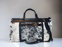 Load image into Gallery viewer, Black Spotted Cowhide Duffle Travel Bag
