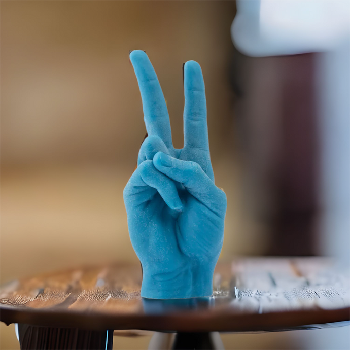 Blue Peace Sign Hand Candle